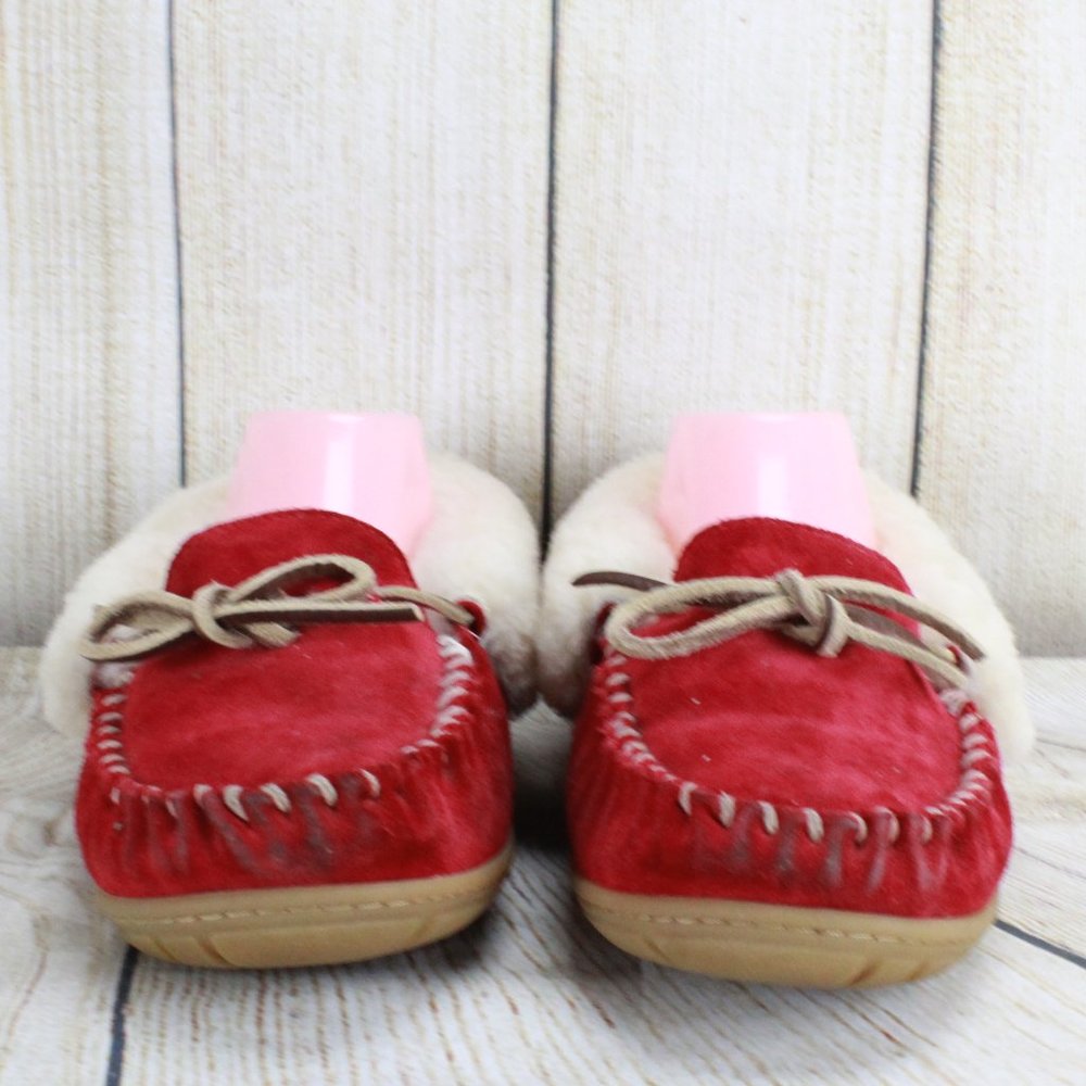 LL BEAN Red Wicked Good Moccasins Slippers Size 8 - Picture 4 of 9